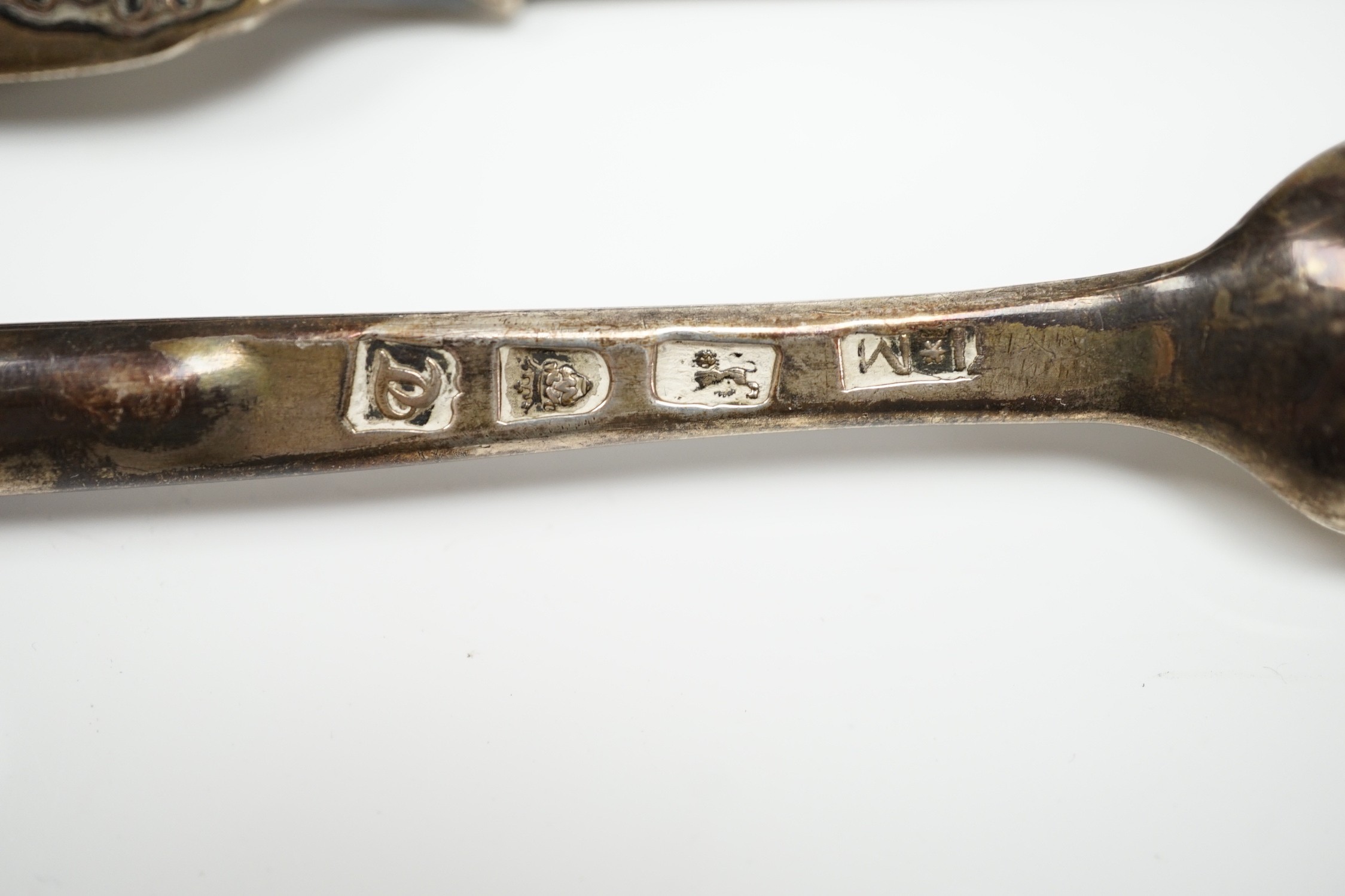 A George III silver marrow scoop, Jacob Marsh, London, 1774, 24.9cm and a George IV silver thread and shell pattern marrow scoop, William Eaton?, London, 1825.